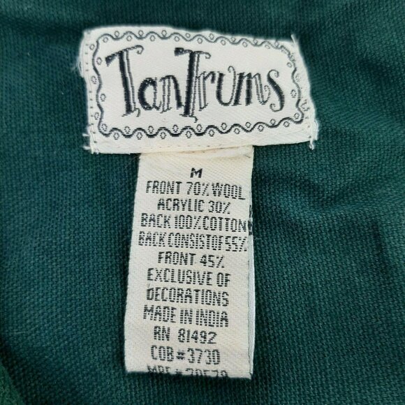 Vtg TanTrums Christmas Sweater Vest Wool Blend Green Red Holiday Applique M - Picture 5 of 9